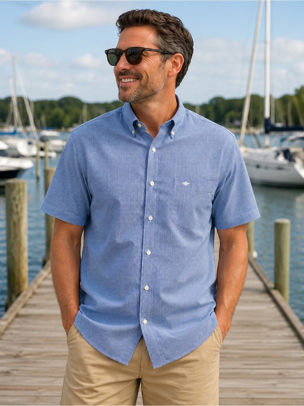 Dockers Blue Check Button Front Shirt Men’s Medium Short Sleeve